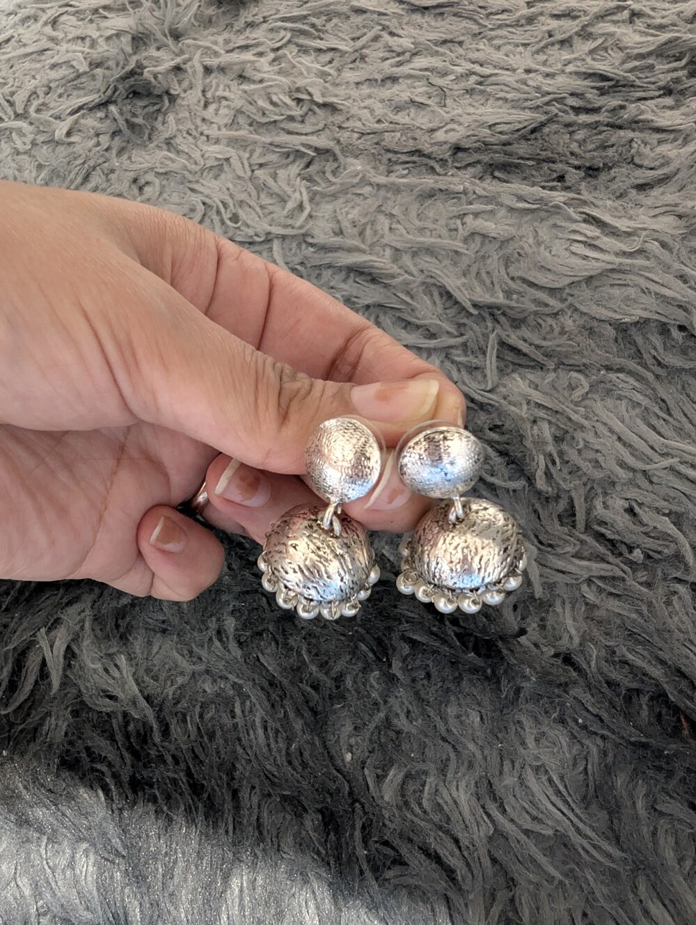 Silver Textured Drop Earrings - Women Jewelry